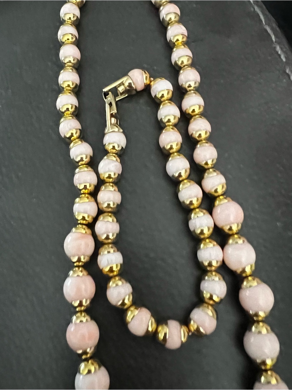 Gold & Pink Beaded Necklace and Bracelet Set 70’s AVON